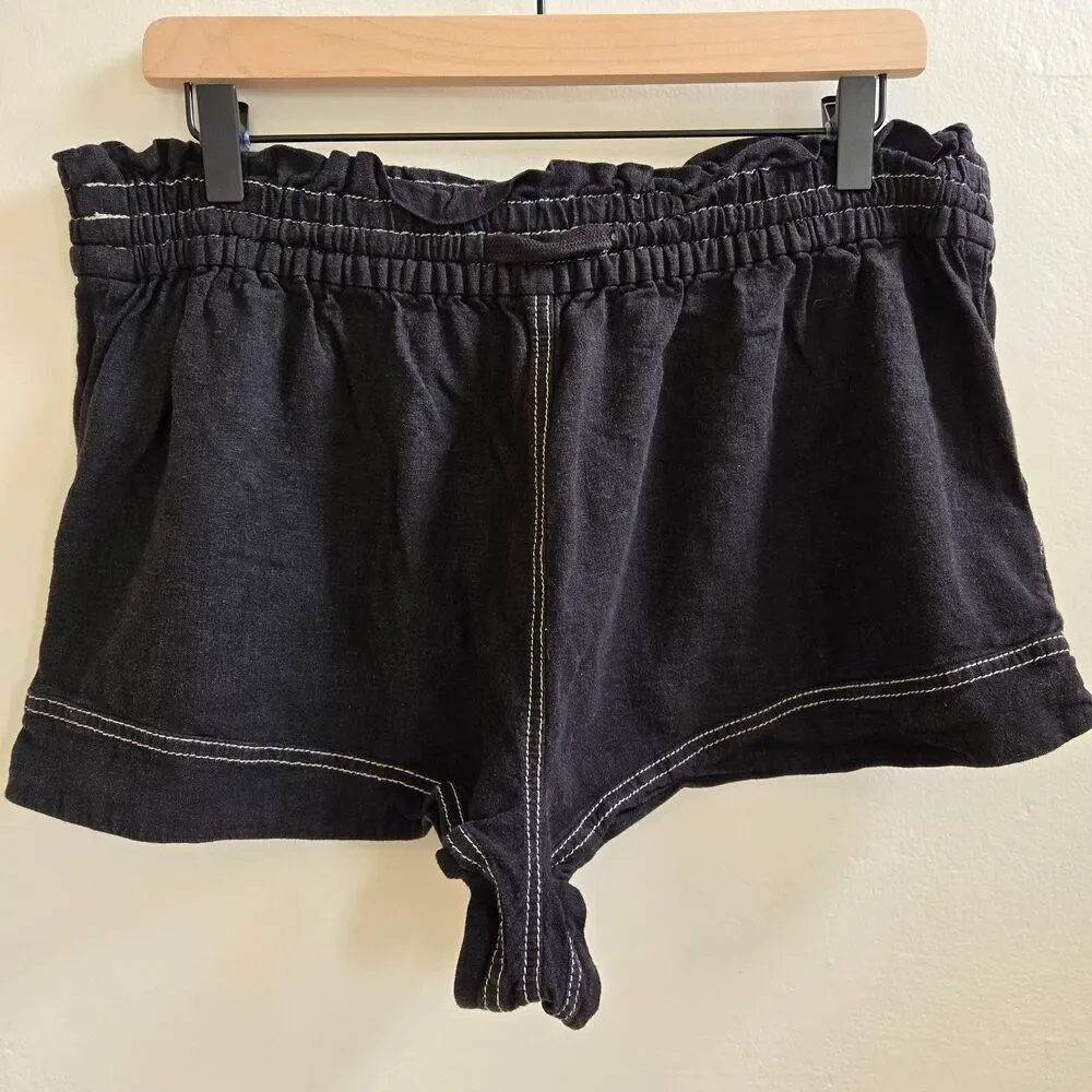 Anthropologie Black Linen Blend Shorts Size L High Rise Bohemian Summer Beach